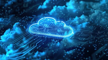cloud technology concept with digital data and cloud icon on blue background, online storage system, history information, data connection, internet network, cyber security
