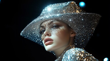 A model wearing a crystal hat