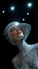 A model wearing an outfit made from diamonds, professional shoot