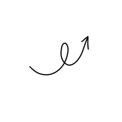 A black curved arrow pointing upward with a looping end, designed in a minimalist, hand-drawn style for directional or decorative use.