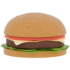 3D render of a cheeseburger with transparent background