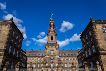 Christiansborg palace, seat of Danish Parliament, Prime Minister and Supreme Court of Denmark, Copenhagen, sunny summer day