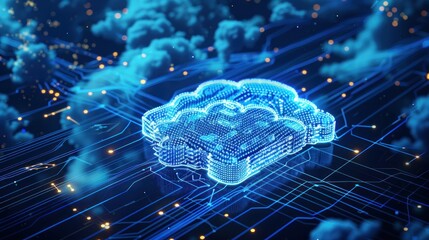 cloud technology concept with digital data and cloud icon on blue background, online storage system, history information, data connection, internet network, cyber security