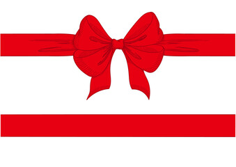 Vintage style decorated long red bow and ribbon. Hand drawn vintage line art vector illustration.