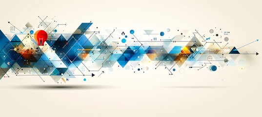 Naklejka premium Modern abstract business icon backdrop featuring lightbulbs arrows other business symbols in soothing blues and greys