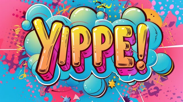 Vector comic speech bubble with "YIPPEE!" text, bright colors, and playful pop art style