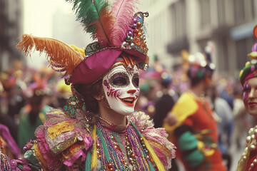 Mardi Gras comes alive with dancers, colorful costumes, and energetic parades. Revelers celebrate with beads and masks in the streets, creating an unforgettable carnival atmosphere filled with excitem