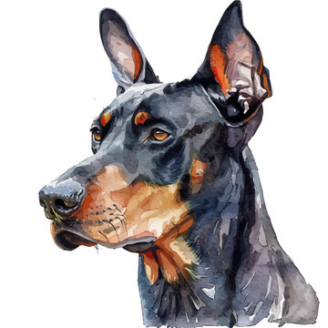 recommend clip art: A watercolor vector of a Doberman Pinscher, isolated on a white background. Doberman Pinscher vector.