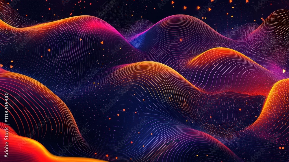 Poster abstract waves of vibrant colors creating a dynamic and energetic visual experience.
