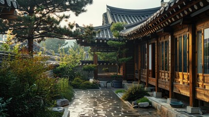 Fototapeta premium Japanese traditional house with backyard garden.
