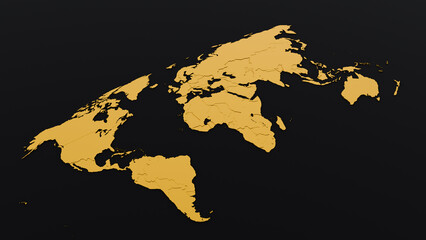 Obraz premium 3D world map in gold with texture, on a dark background. Perfect for projects related to globalization, business, travel and design.