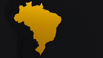 Minimalist map of Brazil in gold on a dark background. Perfect for projects related to Brazil, national identity, geography and design.