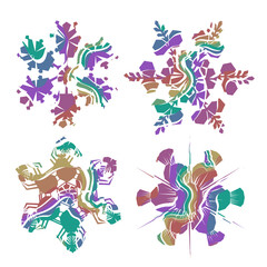 Author's design of white hexagonal vector snowflake made of wavy elements