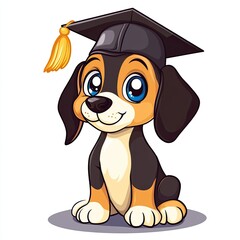 Smart Pup: Adorable Dog in Glasses and Graduation Hat Sitting on Books – Premium Vector Design