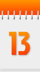 Calendar with days of the year, orange top, day 13.