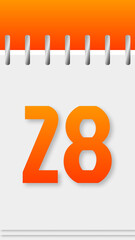 Calendar with days of the year, orange top, day 28.
