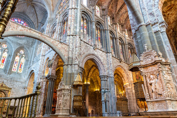 Cathedral of Avila (Cathedral of the Saviour) inside view with gothic architecture, columns, vaults...