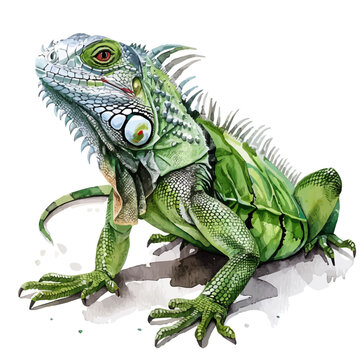green iguana watercolor style on white clip art preview