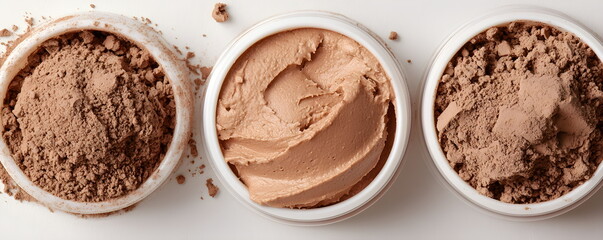 Airy dessert in bowls in Mocha Mousse color of the year 2025 on a white background