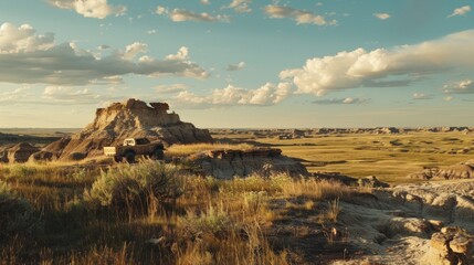 A gravel pit and screening plant with conveyor belts operating under a dramatic sky in Alberta Canada.