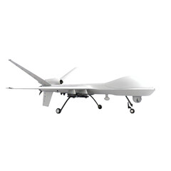 A modern unmanned drone designed for surveillance and aerial operations, isolated on a transparent background.