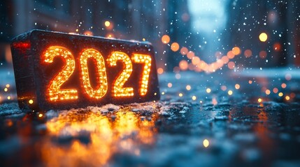 Glowing 2027 New Year with Gold Burst. Generative AI