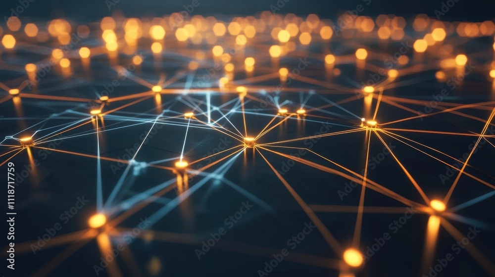 Poster a digital network visualization with glowing nodes and connecting lines.