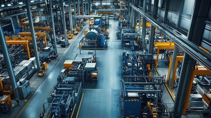 Fototapeta premium A factory floor filled with specialized equipment for different production stages.
