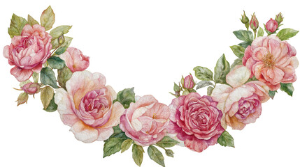 Fototapeta premium Beautiful Arrangement of Pink Roses in Watercolor Style Showcasing Delicate Petals and Vibrant Leaves Décor for Floral Design