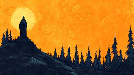 A serene Jesus statue portrayed in a mystical setting, surrounded by light and peaceful natural elements, symbolizing spirituality.