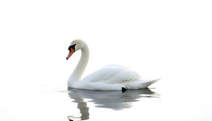 Fototapeta premium Epic Graceful Swan Isolated on a White Canvas, Its Pure Silhouette Contrasting with Its Watery Surroundings