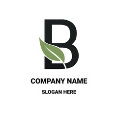 B LoMinimalist Black 'B' Logo with Green Leaf Overlay, Centered Design go 4.eps