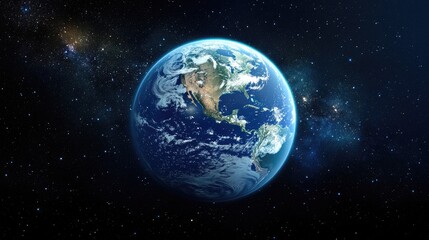 A breathtaking view of Earth from space, showcasing vibrant blue oceans and green landmasses against the blackness of space.