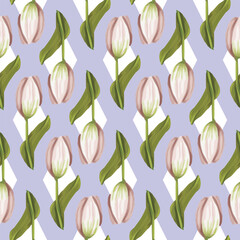 Beautiful lily flowers and spring flowers oil painting seamless pattern. Realistic and wonderful pattern for wallpaper and fabric.