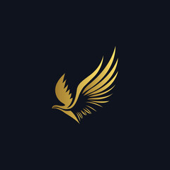 Elegant golden eagle logo design with detailed wings on a sleek black background for branding or luxury  
