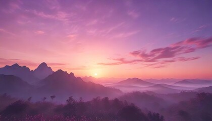 Obraz premium Gentle pink and purple hues softly blend in the sunrise sky, pastel colors morning, soft sun rise colors, pink purple sunrise sky