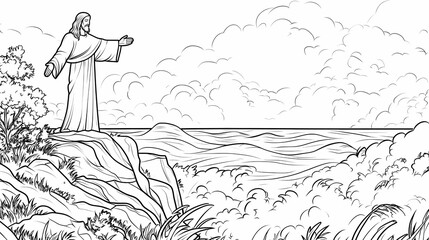 Mystical Jesus Statue Illustration Capturing Serenity and Spiritual Divine Light