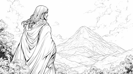 Obraz premium Mystical Jesus Statue Illustration Capturing Serenity and Spiritual Divine Light