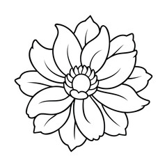 A black and white outline of an anemone flower