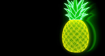 Neon pineapple on black background