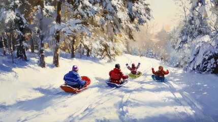 Kids sledding and celebrating New Year’s snow

