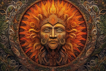 Image of the ancient Slavic pagan god of the sun Yarilo., watercolor style 