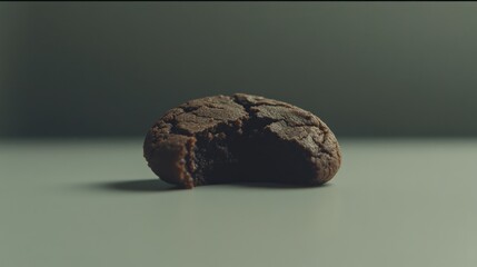 Naklejka premium A close-up of a bitten chocolate cookie on a simple background.