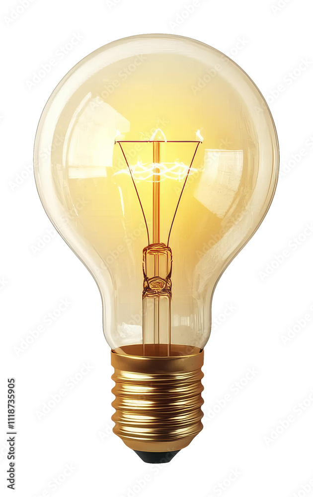 Poster illuminated incandescent light bulb with glowing filament, bright idea concept