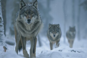 Fototapeta premium a pack of wolves in snow