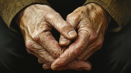 Fototapeta premium High-resolution photograph, close-up of hands clasped tightly, showing tension and strain in knuckles and fingers, shallow depth of field