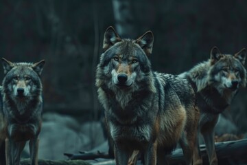 Naklejka premium a pack of wolves on a dark night