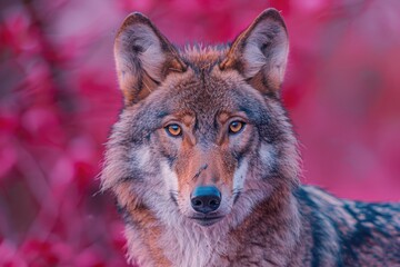 Obraz premium Portrait of young European wolf female in forest setting.