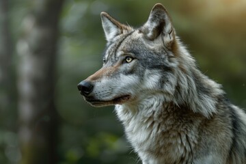 Obraz premium Close up portrait of Canadian Timber Wolf in summer forest.