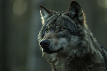 Obraz premium Close up portrait of Canadian Timber Wolf in summer forest.